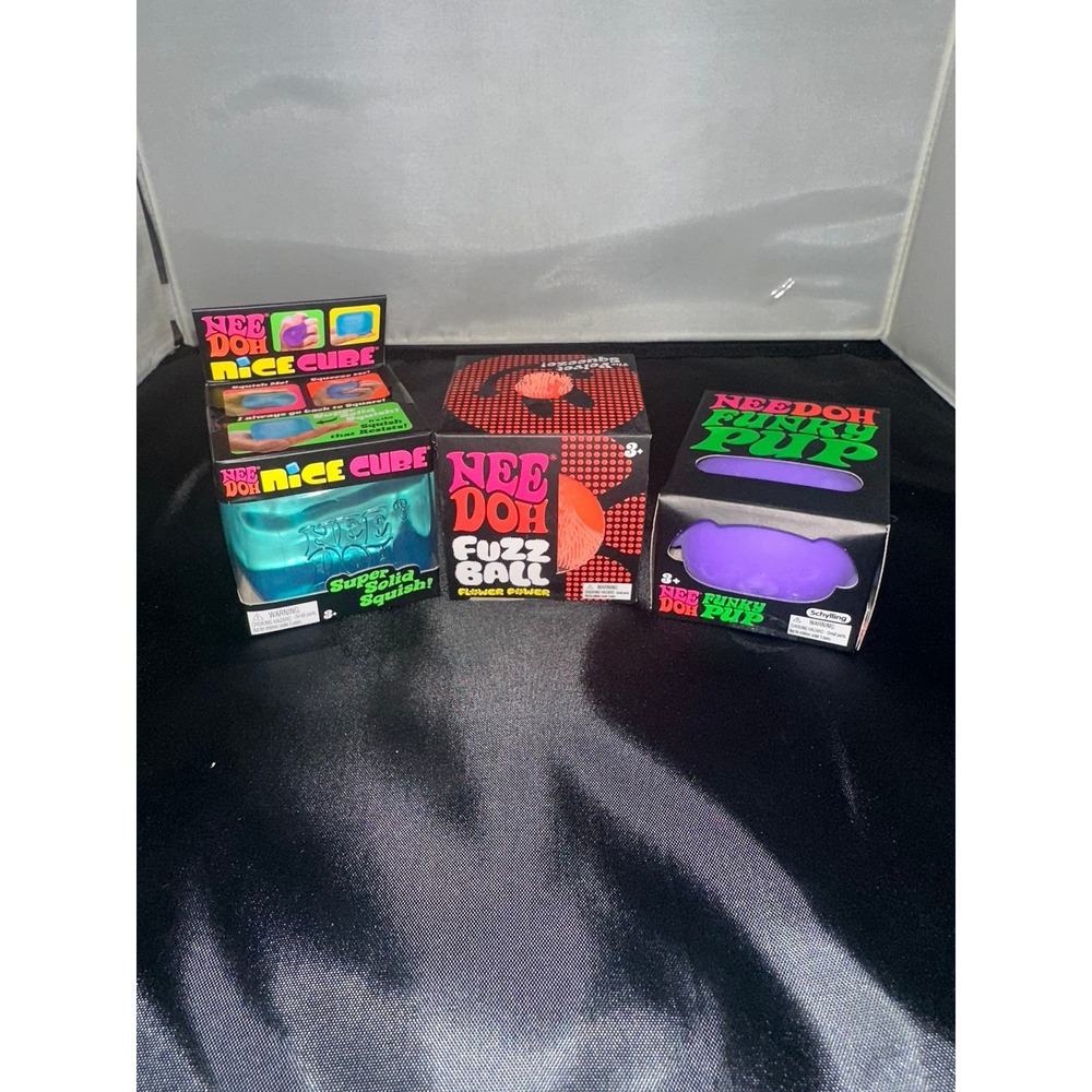Schylling NeeDoh Fidget Toy‎ Bundle Nice Cube Fuzz Ball Funky Pup 3 Pack NEW